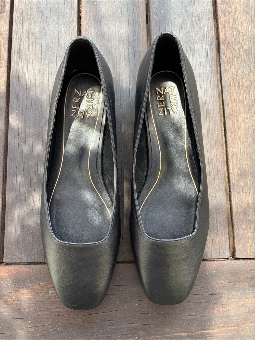 Naturalizer Black Leather Square-Toe Flats